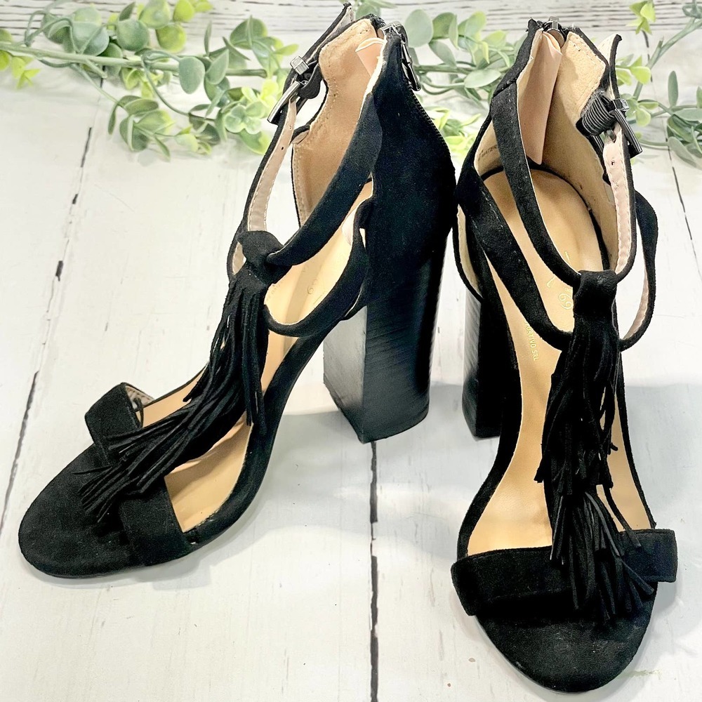 Versace 1969 Abbigliamento Sportivo SRL Black Fringe Open Toe Pumps